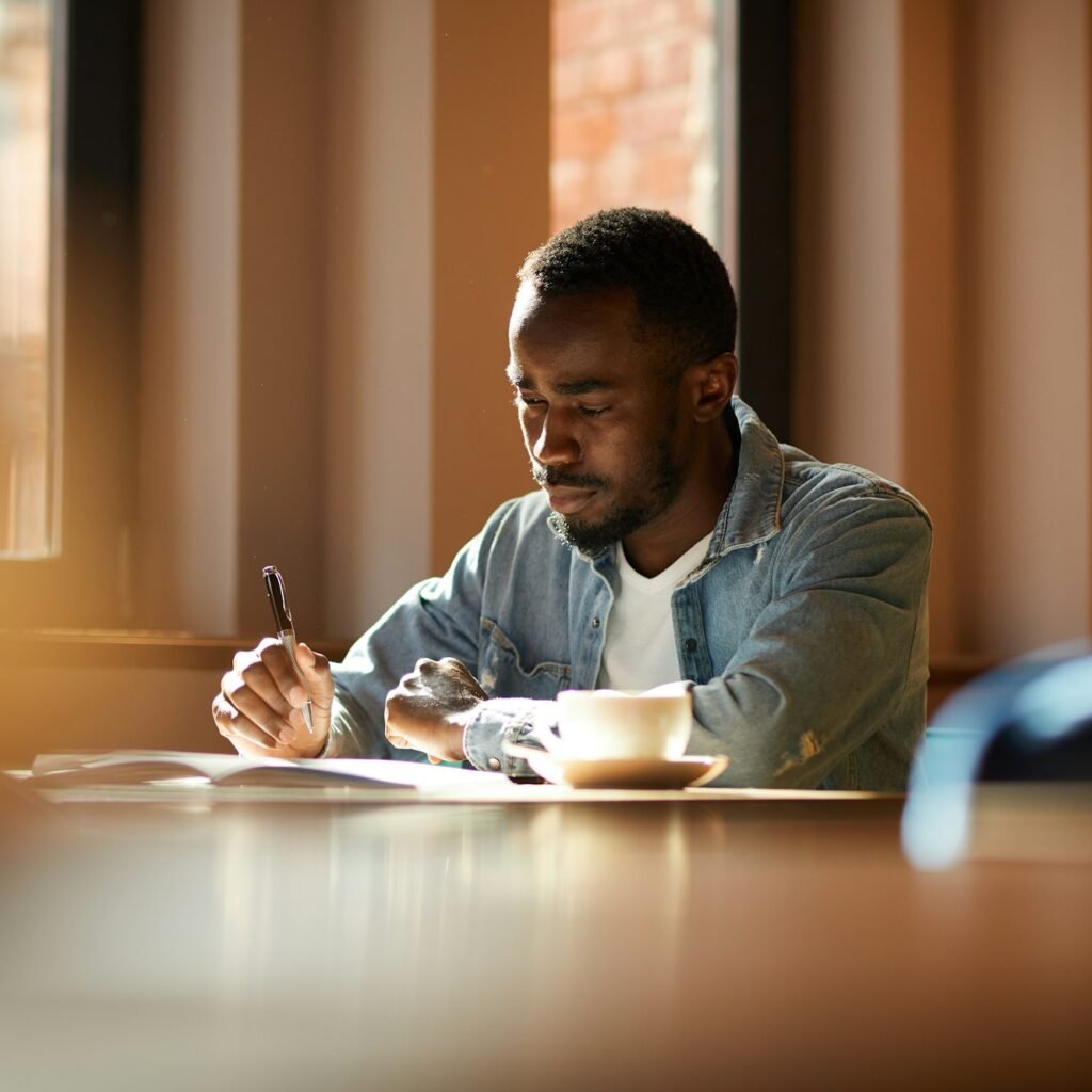 African man working at cafe